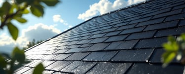 A roof that just received a cleaning on a bright clear blue sky day 